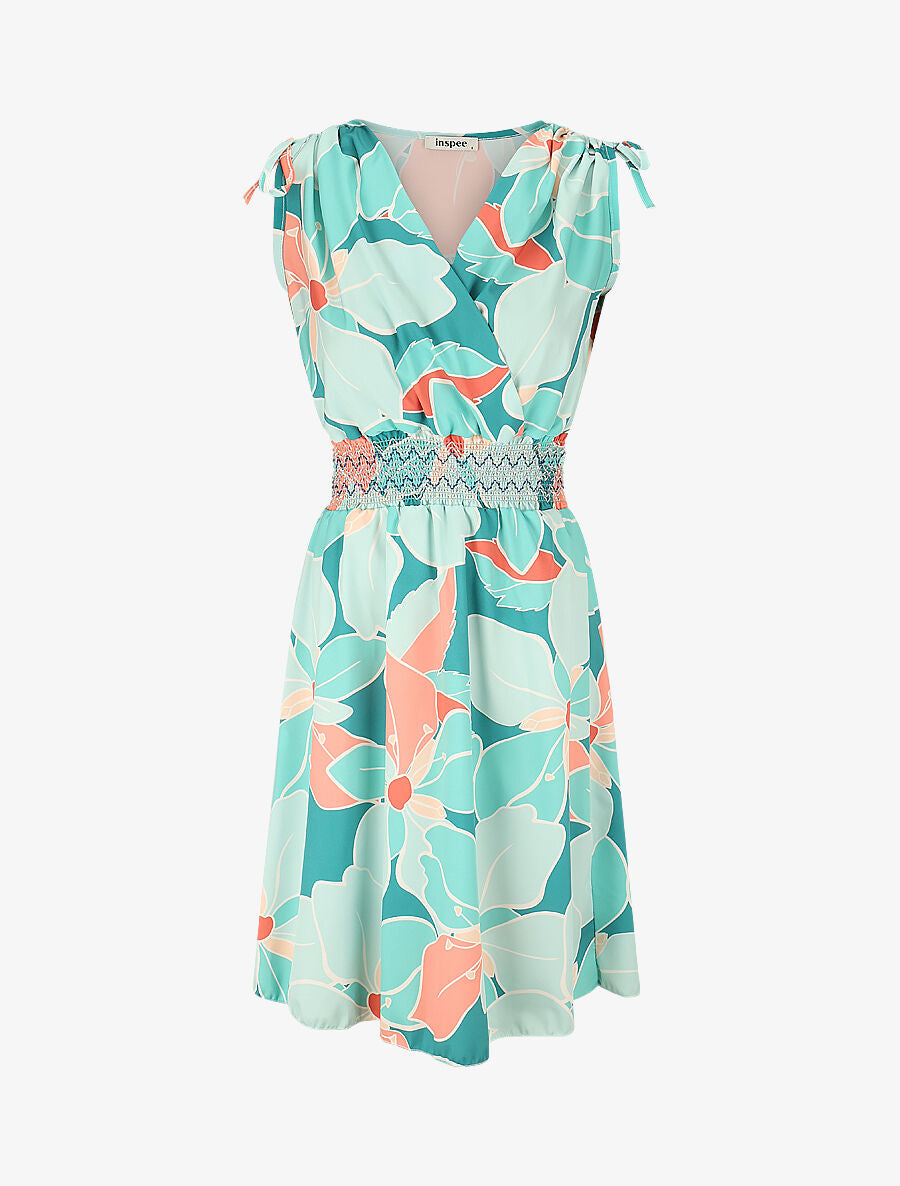 Robe à taille élastiquée imprimé fleurs - Vert d&