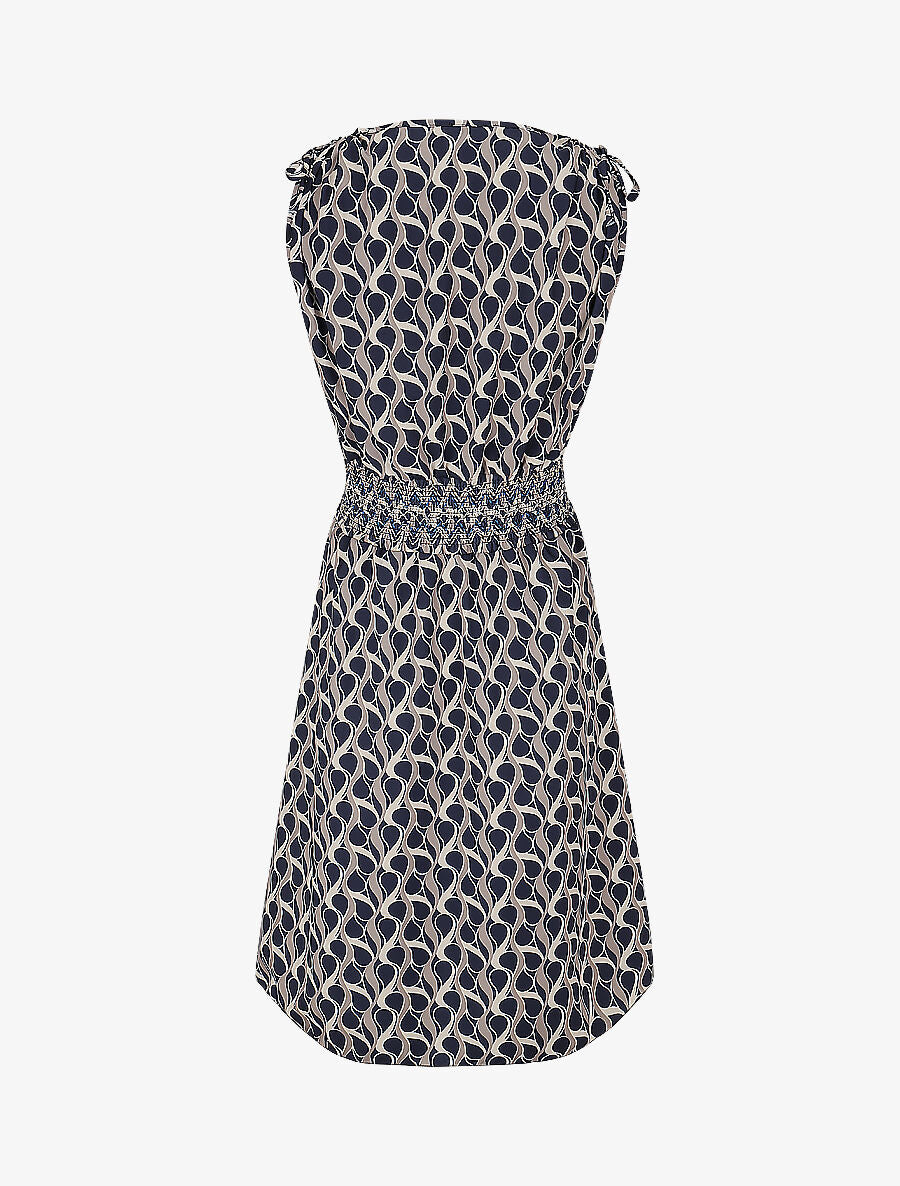 Robe à taille élastiquée imprimé rétro - Marine - 2
