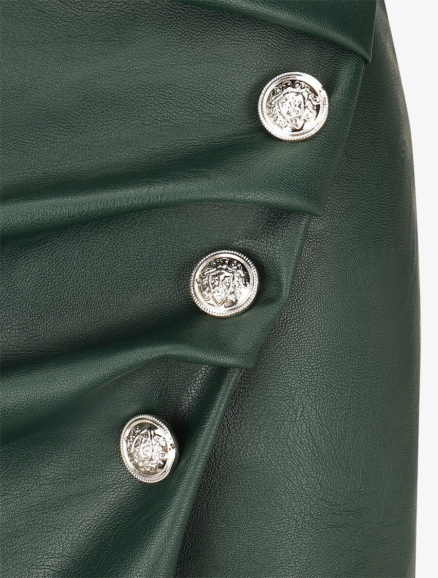 Jupe ajustée simili à boutons décoratifs - Vert sapin - 3