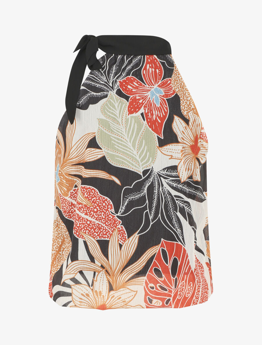 Top fleuri en voile sans manches - Noir - 2