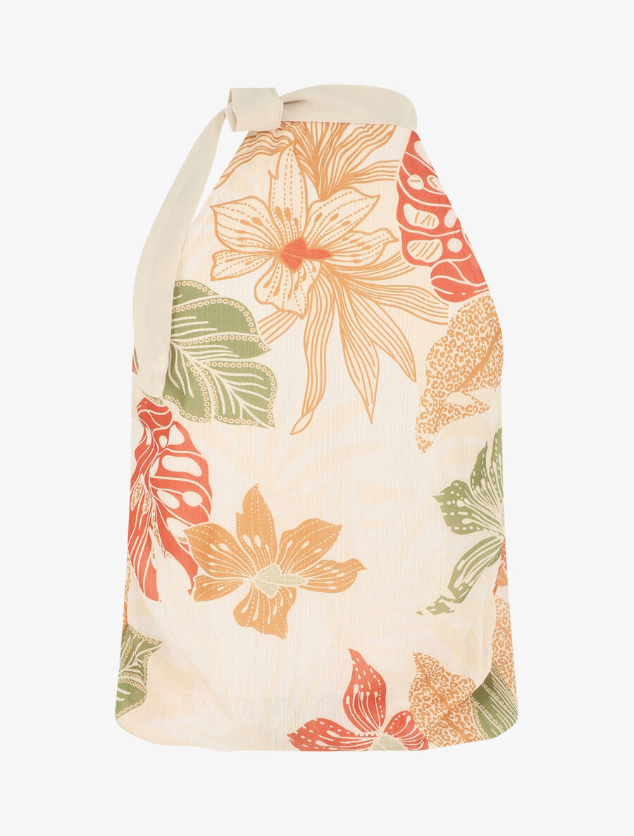 Top fleuri en voile sans manches - Beige - 2