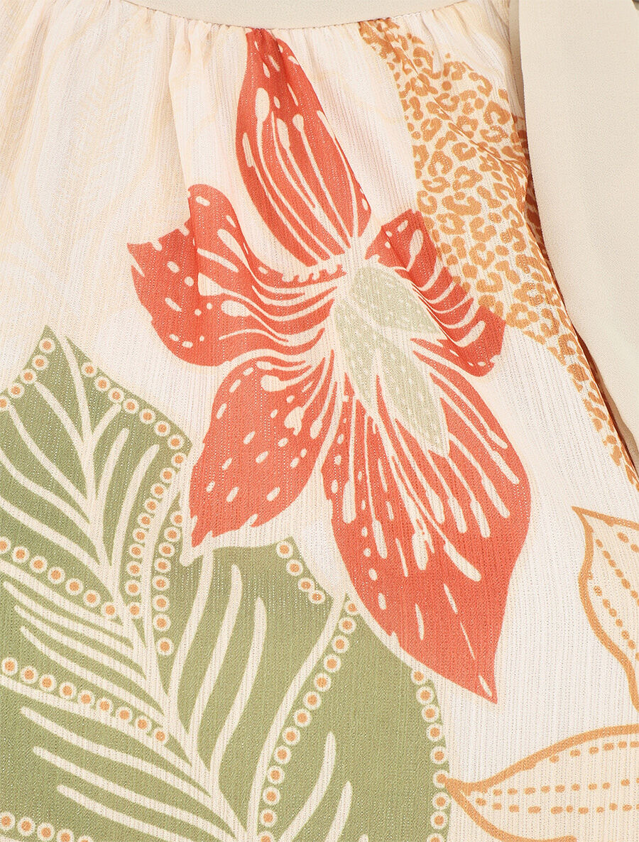 Top fleuri en voile sans manches - Beige - 3