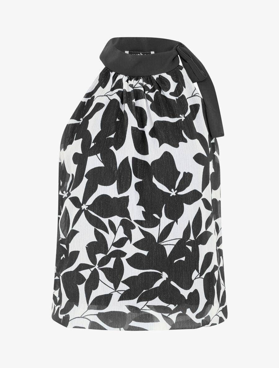 Top floral en voile sans manches - Noir - 1