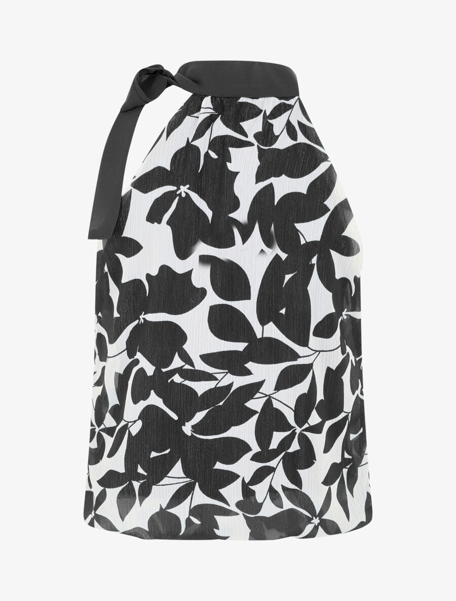 Top floral en voile sans manches - Noir - 2
