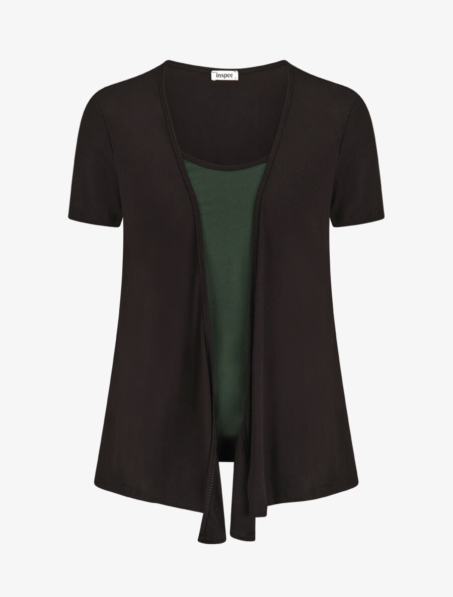 Top manches courtes style gilet ouvert - Noir/vert - 4
