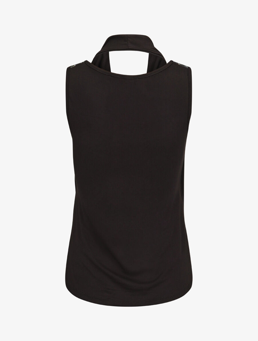 Top ajusté col fantaisie imprimé tropical - Noir - 2