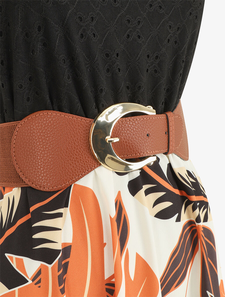 Robe longue bi-matière imprimé tropical - Noir - 3