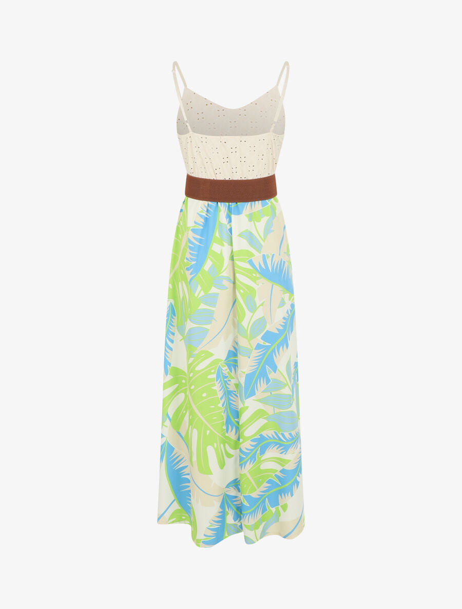 Robe longue bi-matière imprimé tropical - Beige - 2