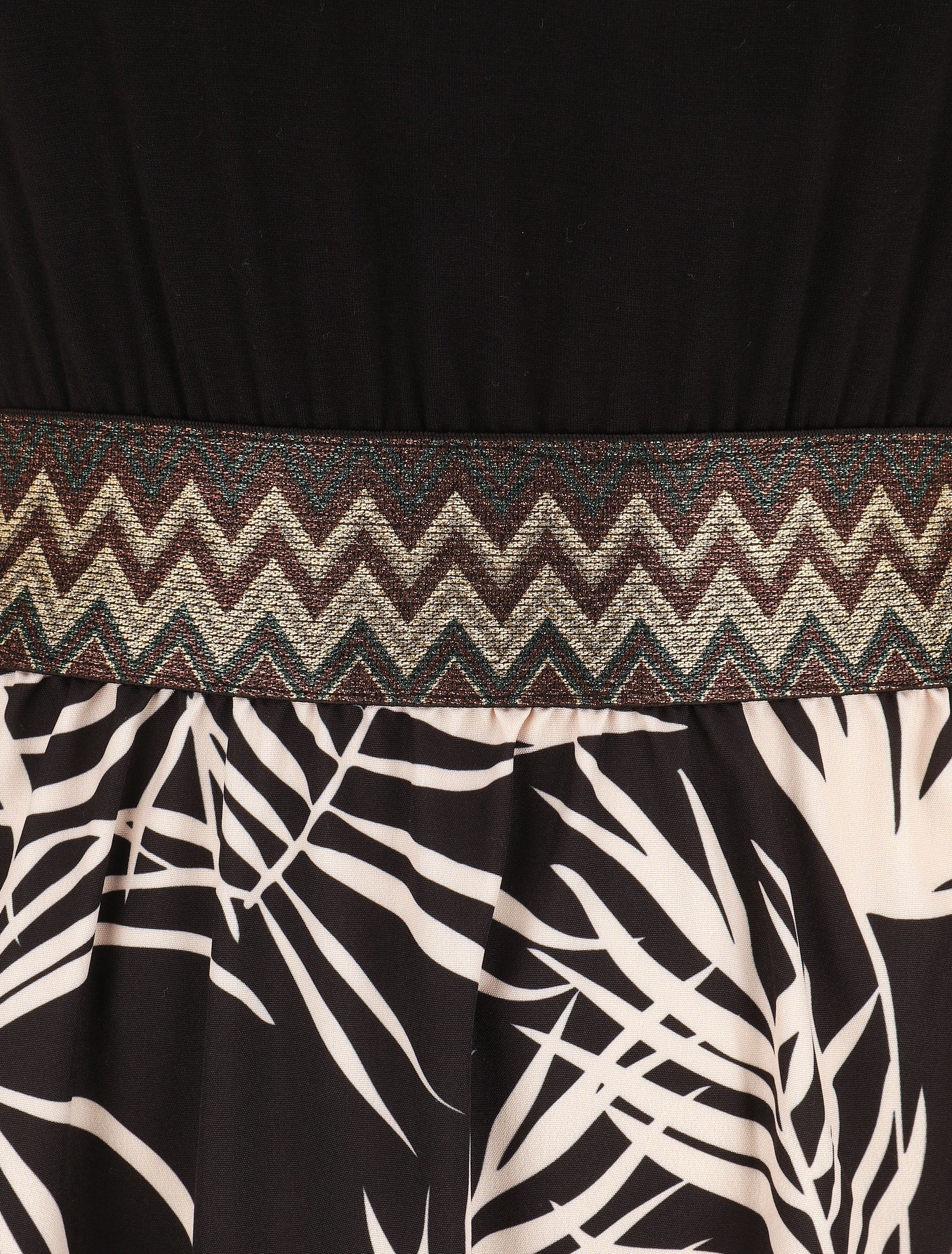 Robe longue à bretelles imprimé plantes tropicales - Noir - 3