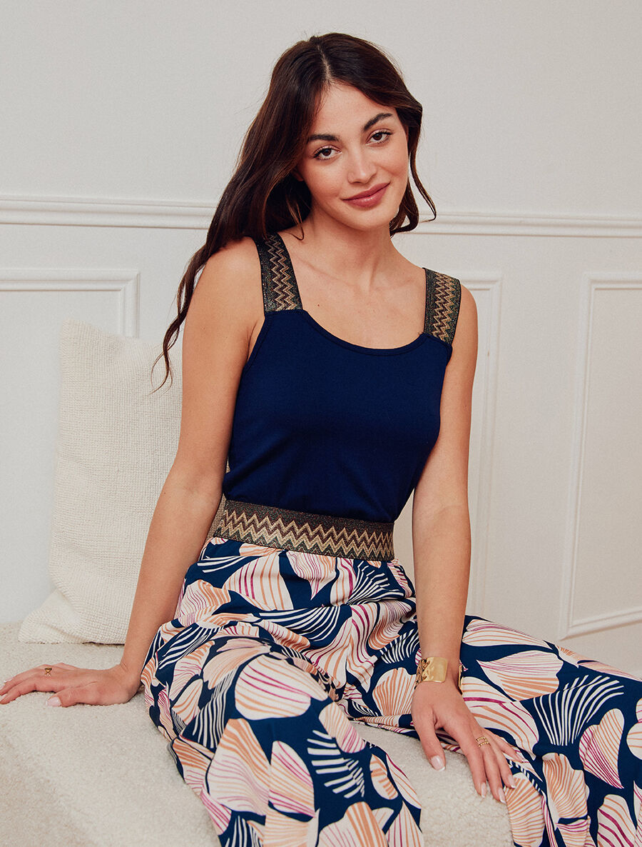 Combinaison fluide à imprimé pétales de fleurs - Marine - 6