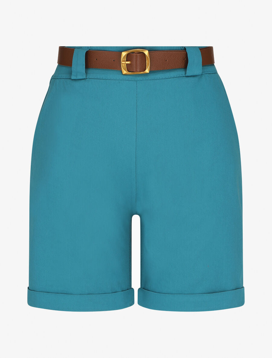 Short droit uni taille standard élastiquée - Turquoise - 1