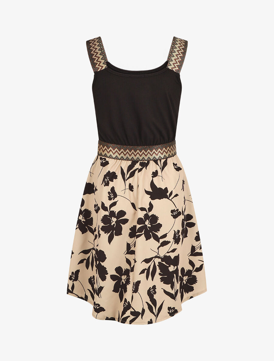 Robe courte fleurie bretelles fantaisies - Beige - 2