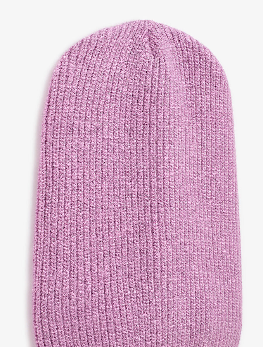 Bonnet uni en maille côtelée - Lilas - 2