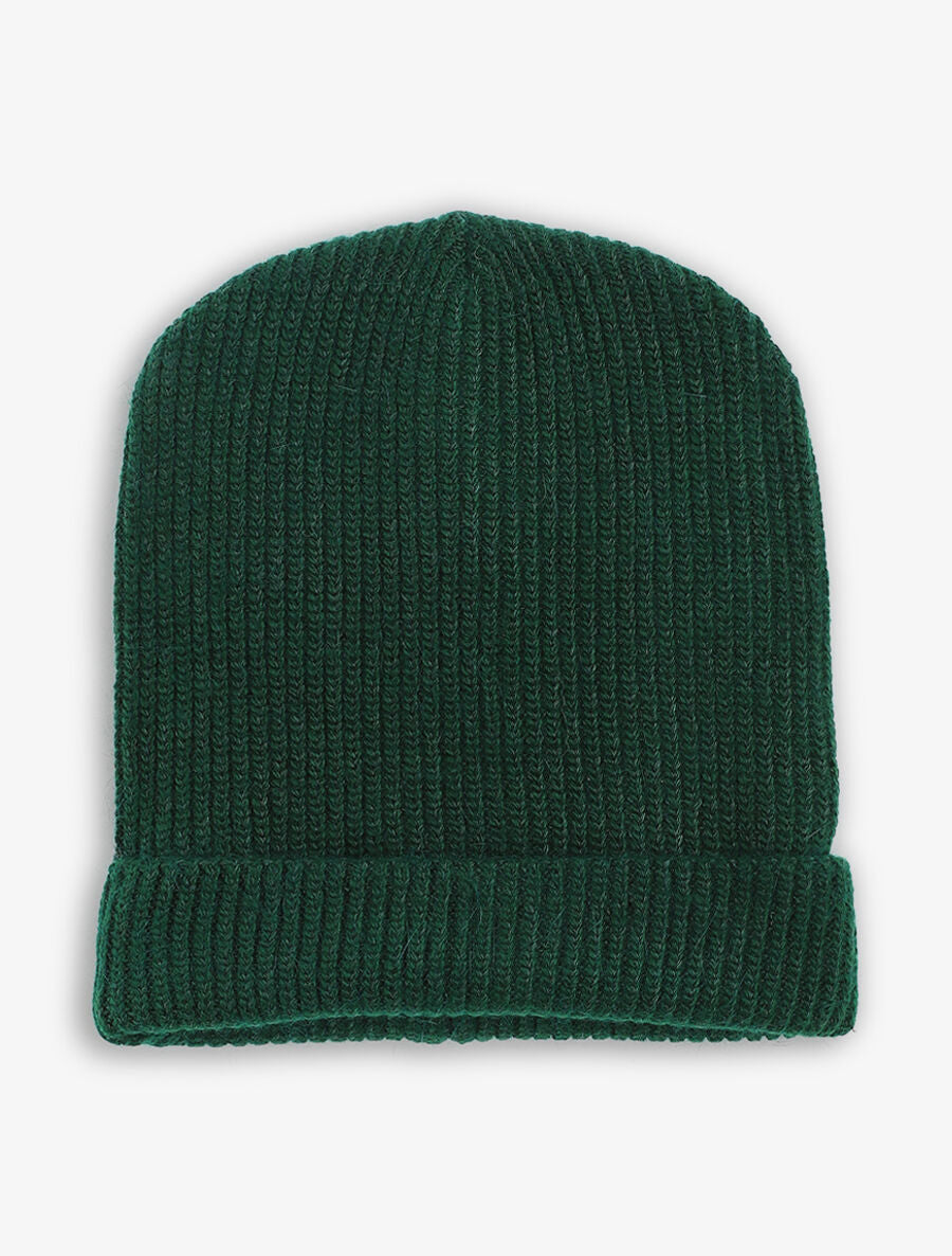 Bonnet uni en maille côtelée - Vert sapin - 3