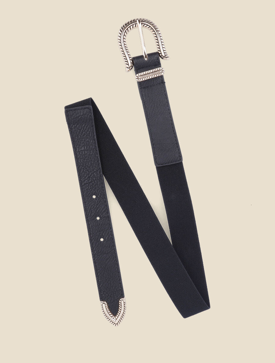 Ceinture bi-matière à boucle classique - Noir - 1