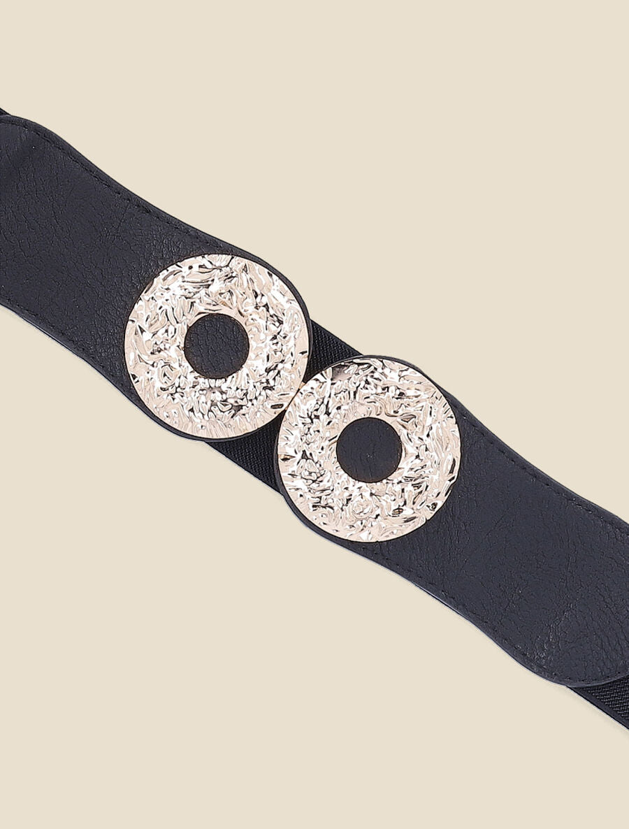 Ceinture élastiquée à double boucles effet froissé - Noir - 2