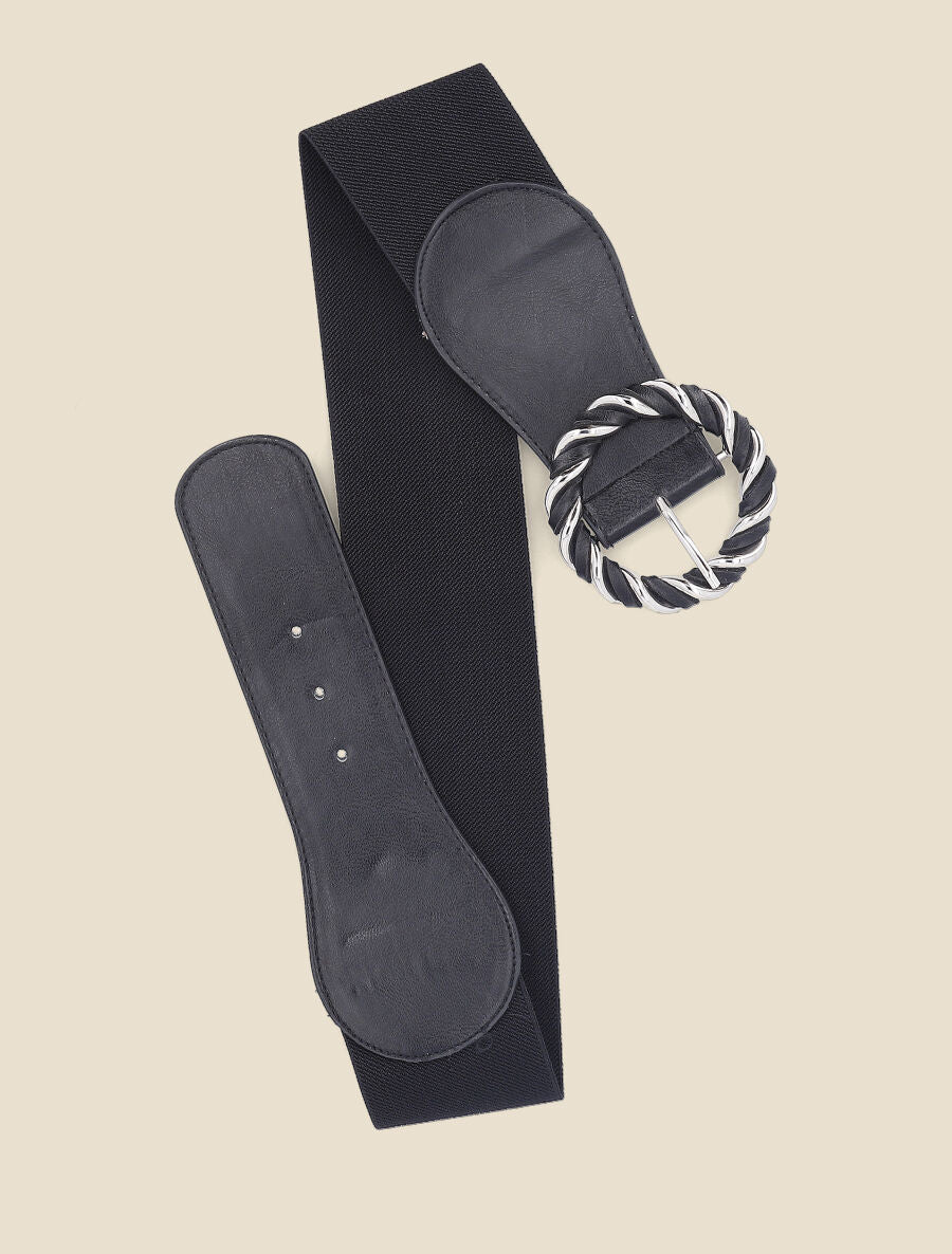Ceinture élastiquée à boucle ronde effet entrelacé - Noir - 1