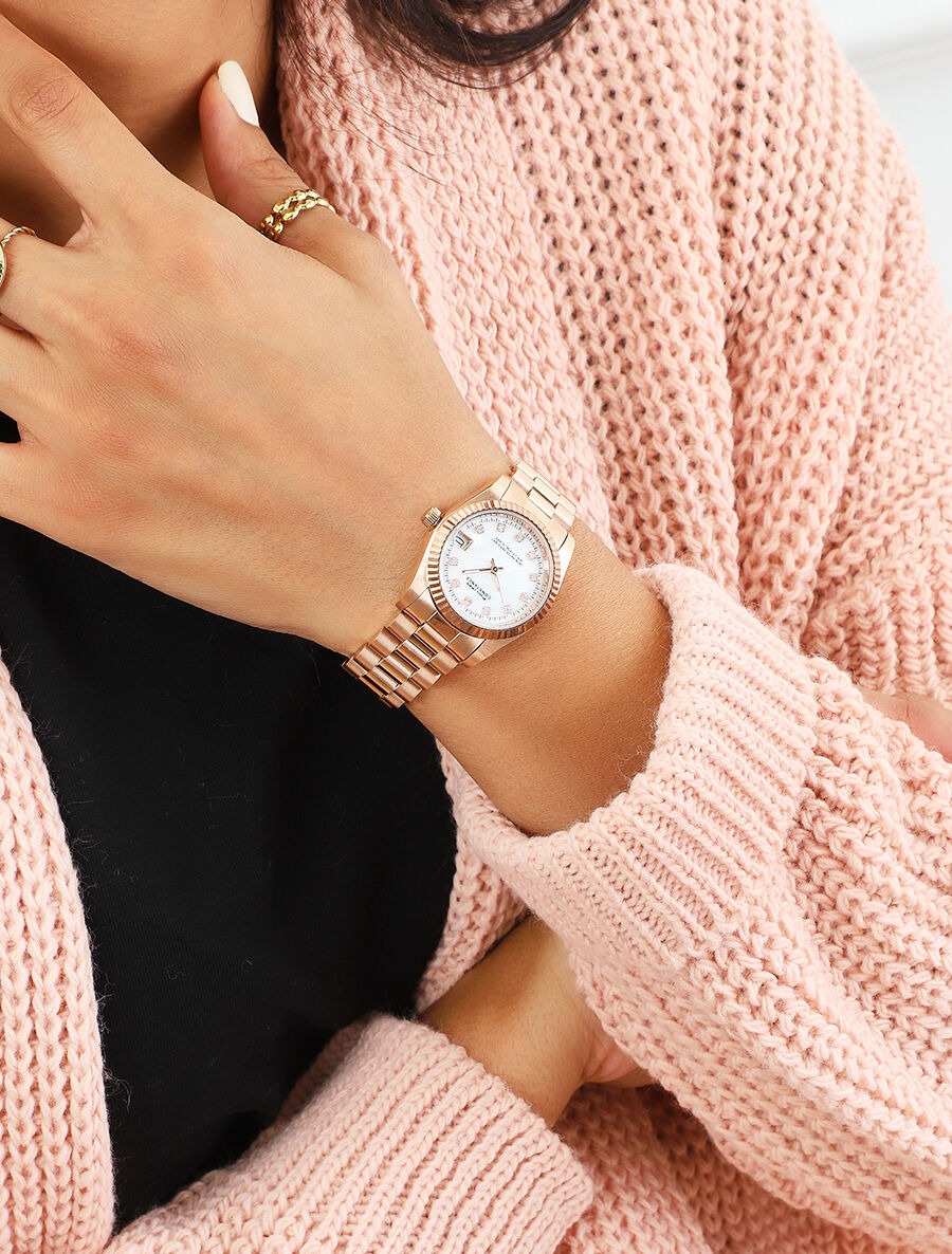 Montre en acier à strass - Rose gold - 1