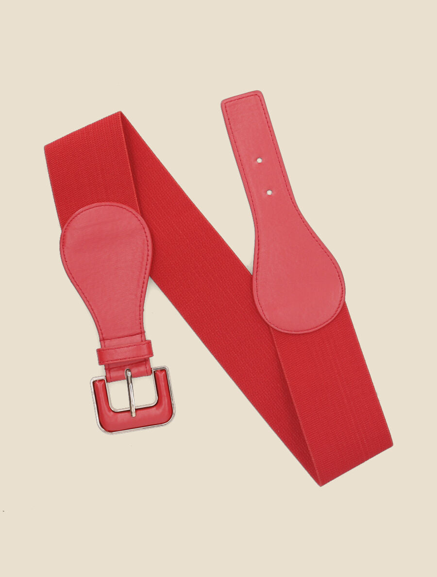 Ceinture élastiquée en simili - Rouge - 1