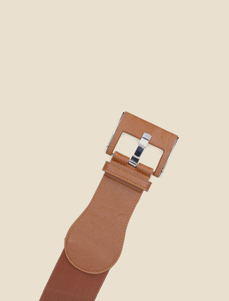 Ceinture à grosse boucle carrée - Camel - 2