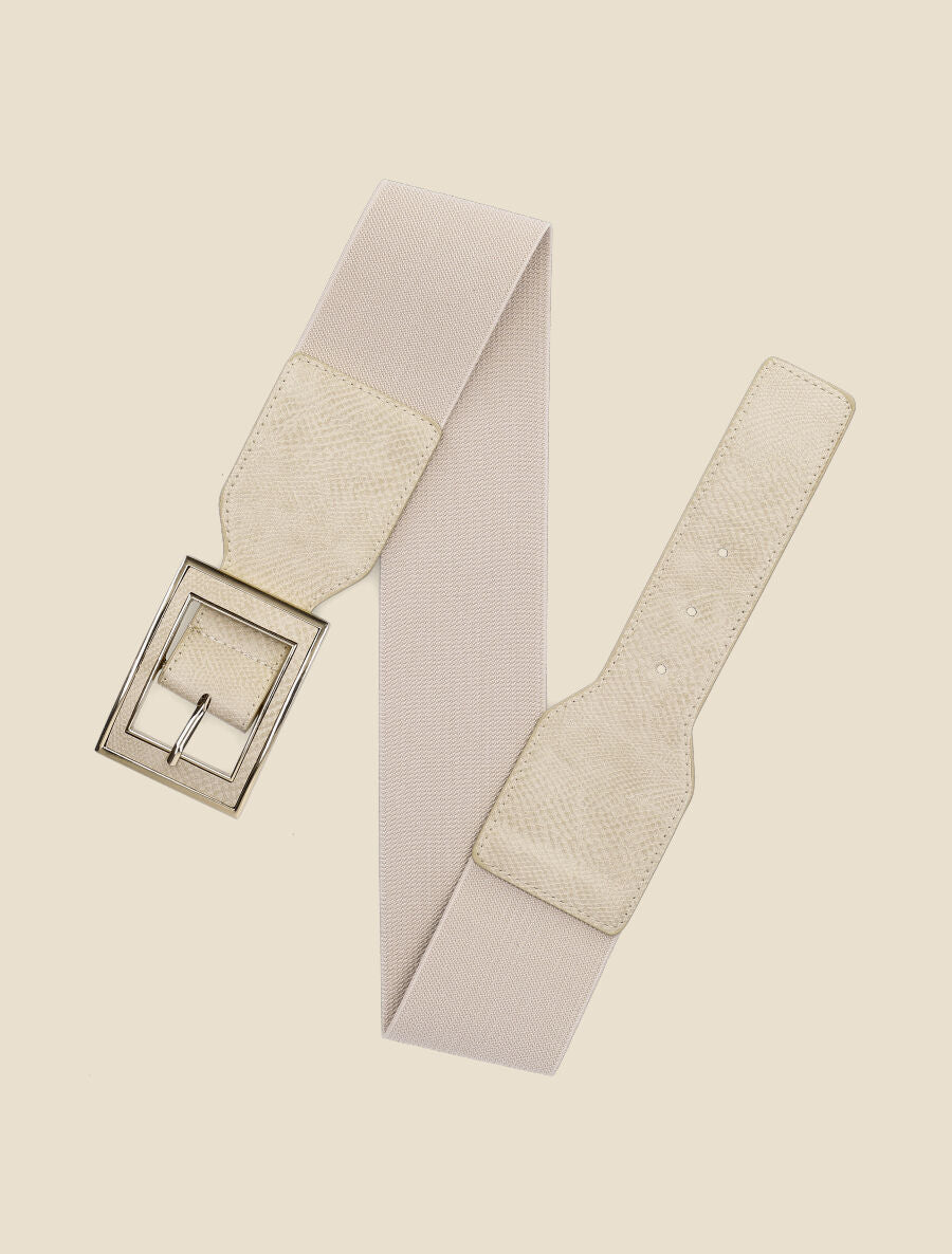 Ceinture python à boucle carrée - Beige - 1