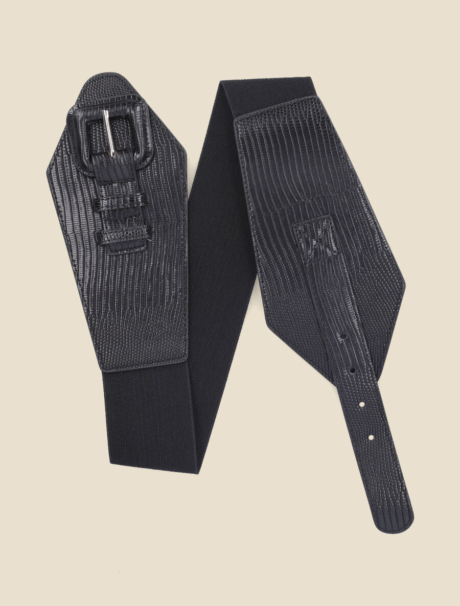 Ceinture effet python à boucle stylisée - Noir - 1