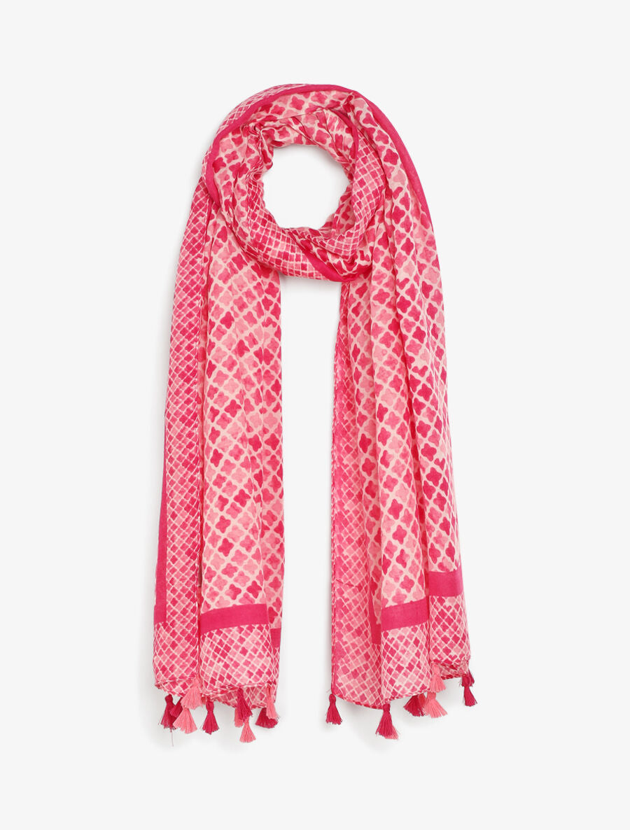 Foulard imprimé trèfles à pompons - Fuschia - 4