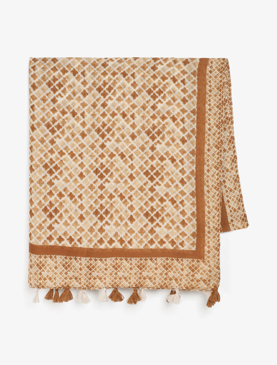 Foulard imprimé trèfles à pompons - Beige - 2