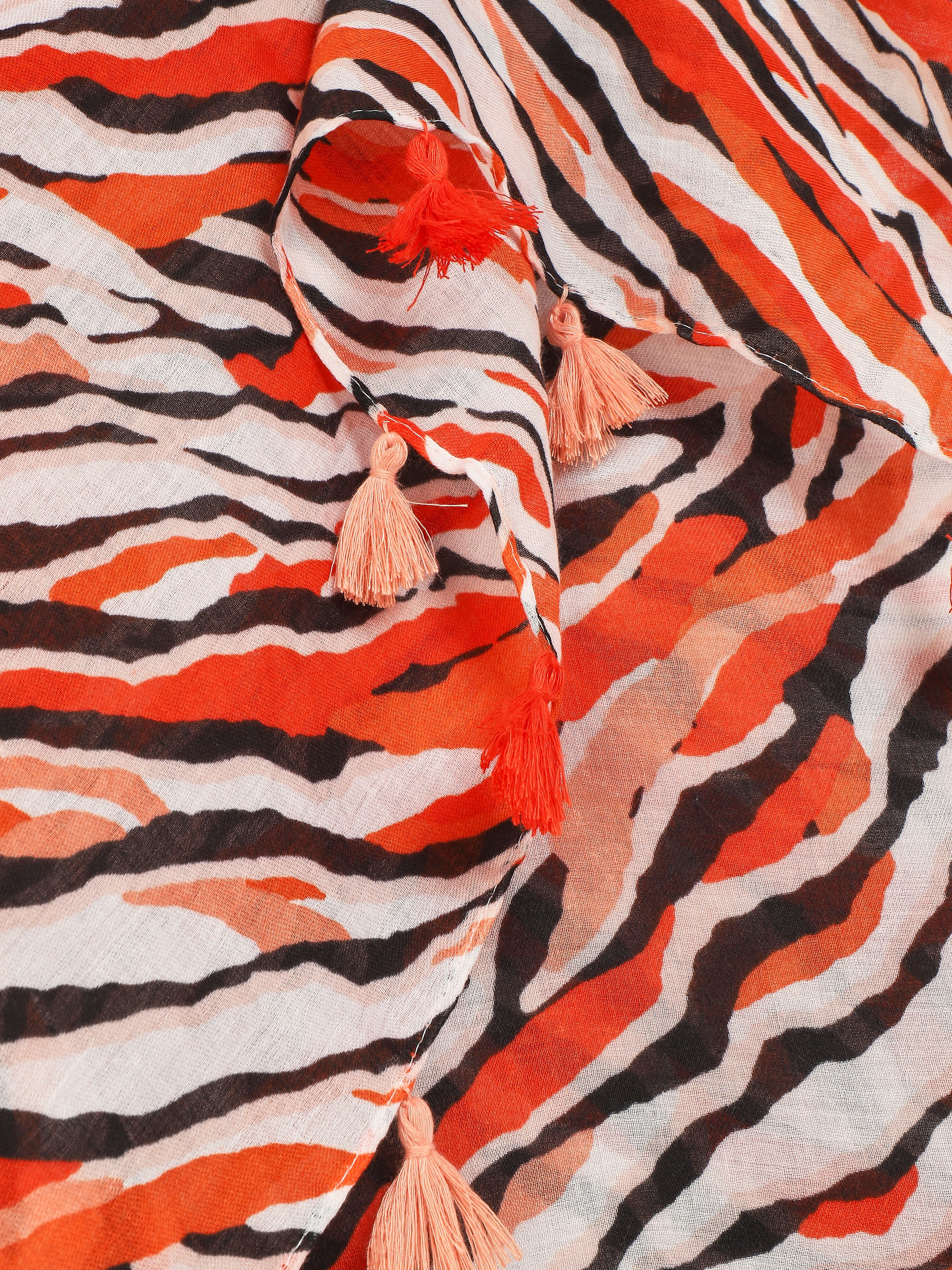 Foulard à pompons imprimé tigré - Orange - 3
