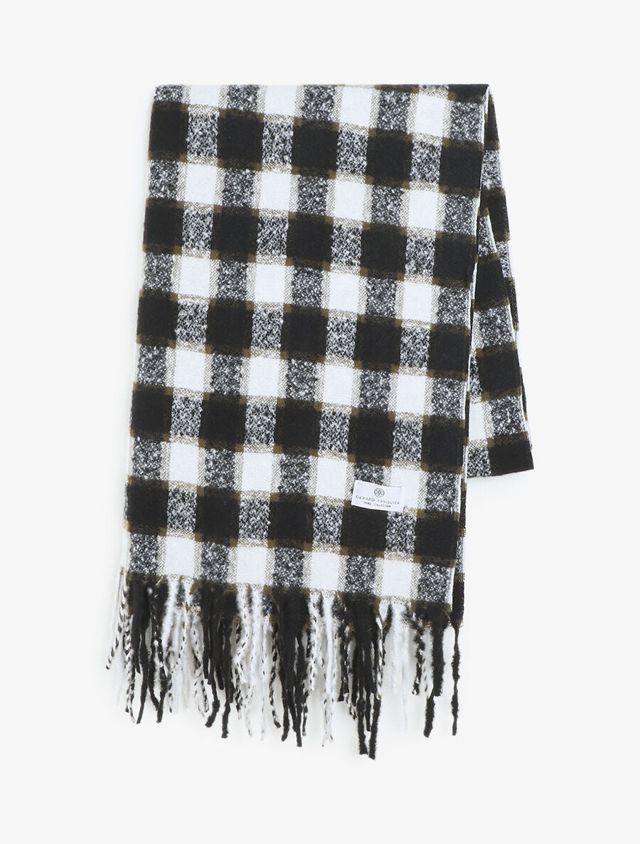 Echarpe à carreaux et franges - Noir - 2
