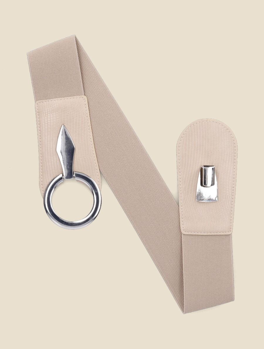 Ceinture élastiquée à boucle agrafe - Beige - 1