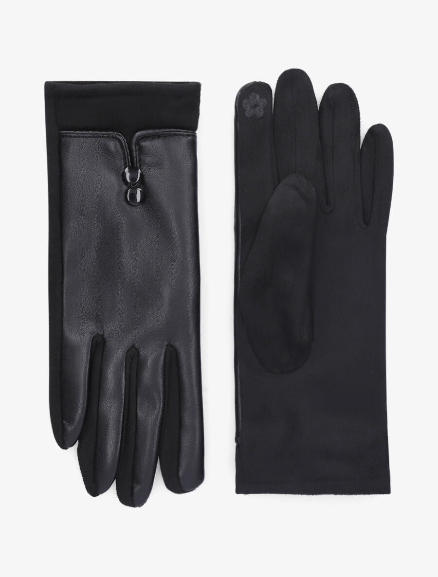 Gants unis bi-matière - Noir - 2