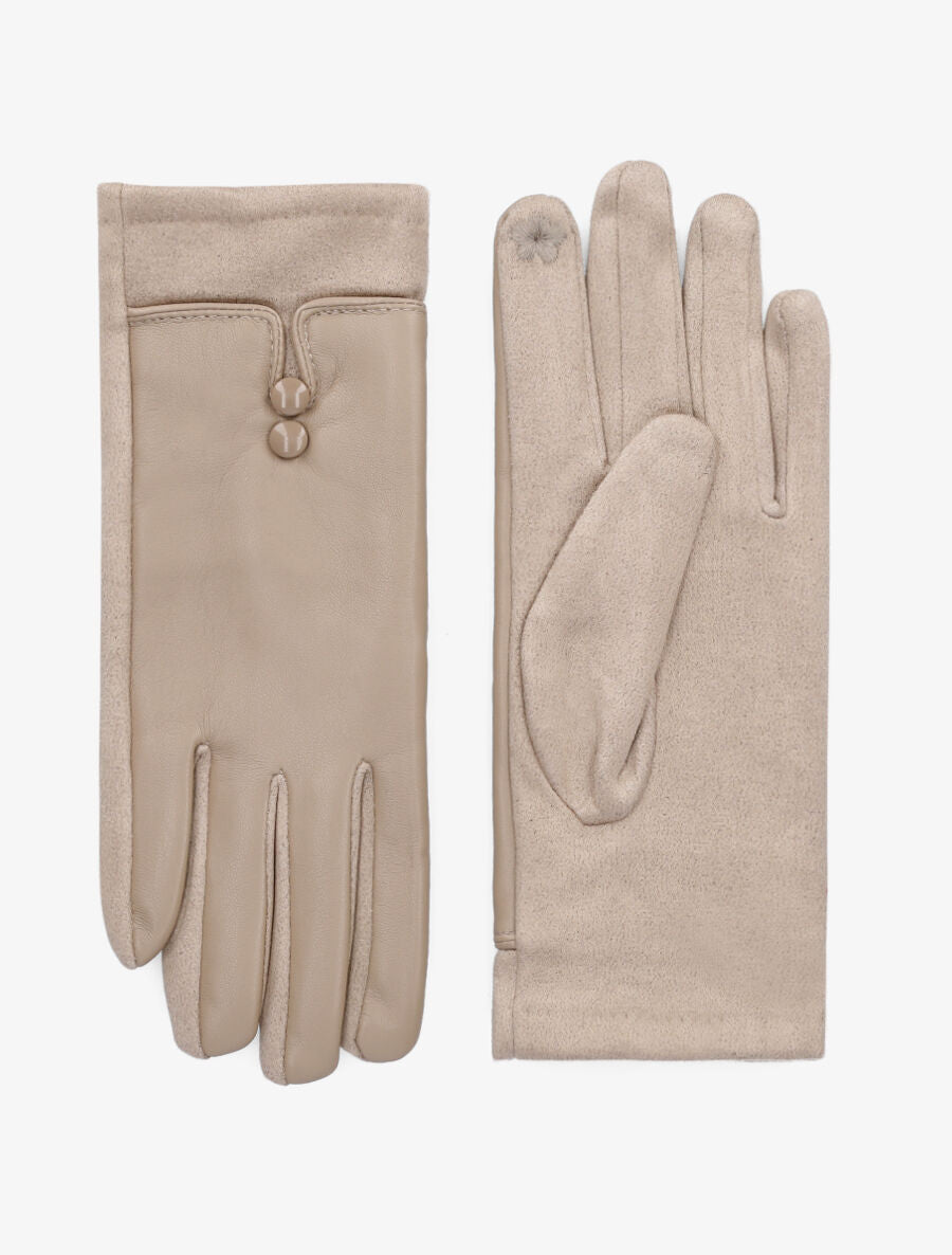 Gants unis bi-matière - Beige - 2