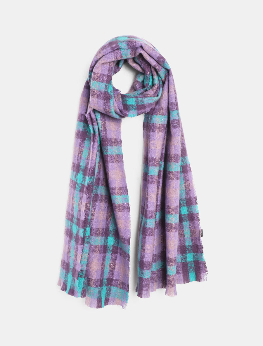 Echarpe à imprimé tartan irisé - Violet - 1