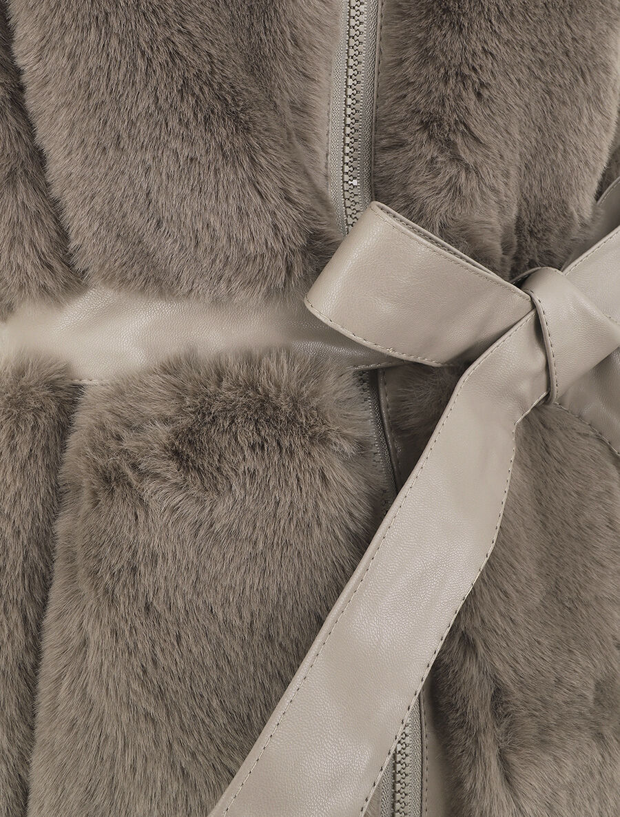 Veste longue ceinturée et zippée - Taupe - 3