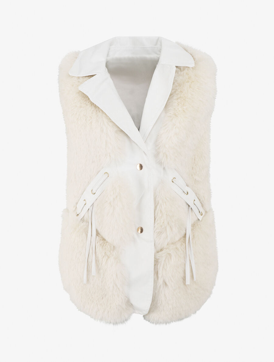 Veste bi-matière boutonnée - Blanc - 1