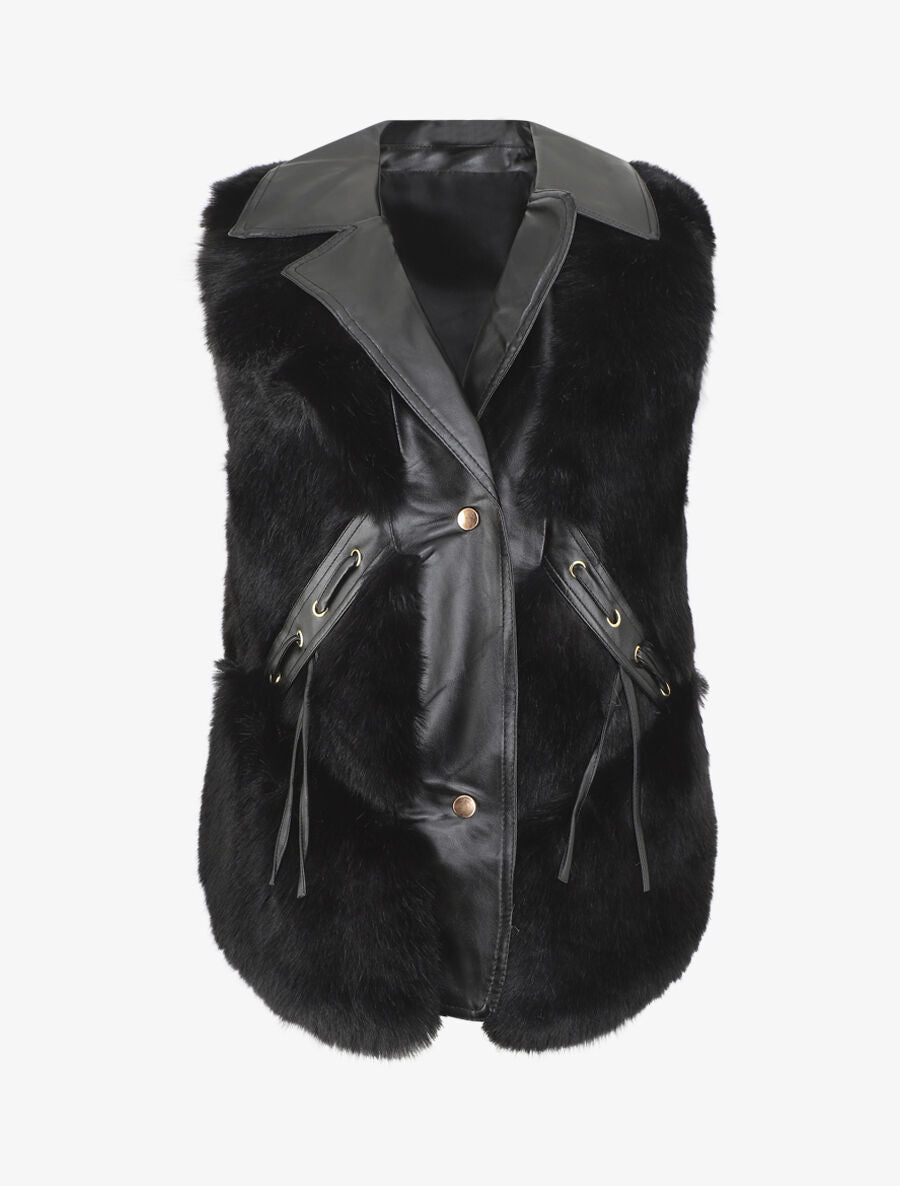Veste bi-matière boutonnée - Noir - 1
