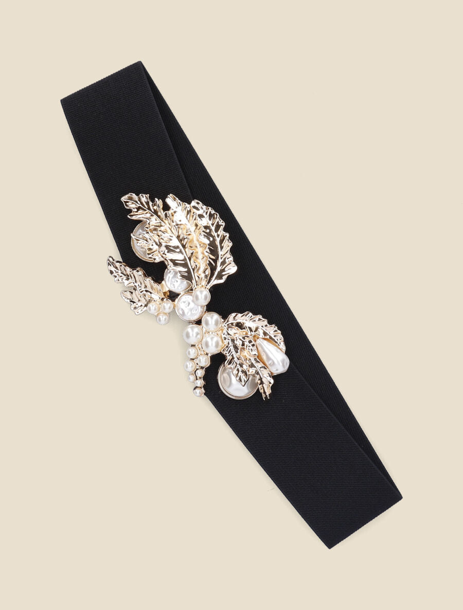 Ceinture à boucle fantaisie et perles - Noir - 1