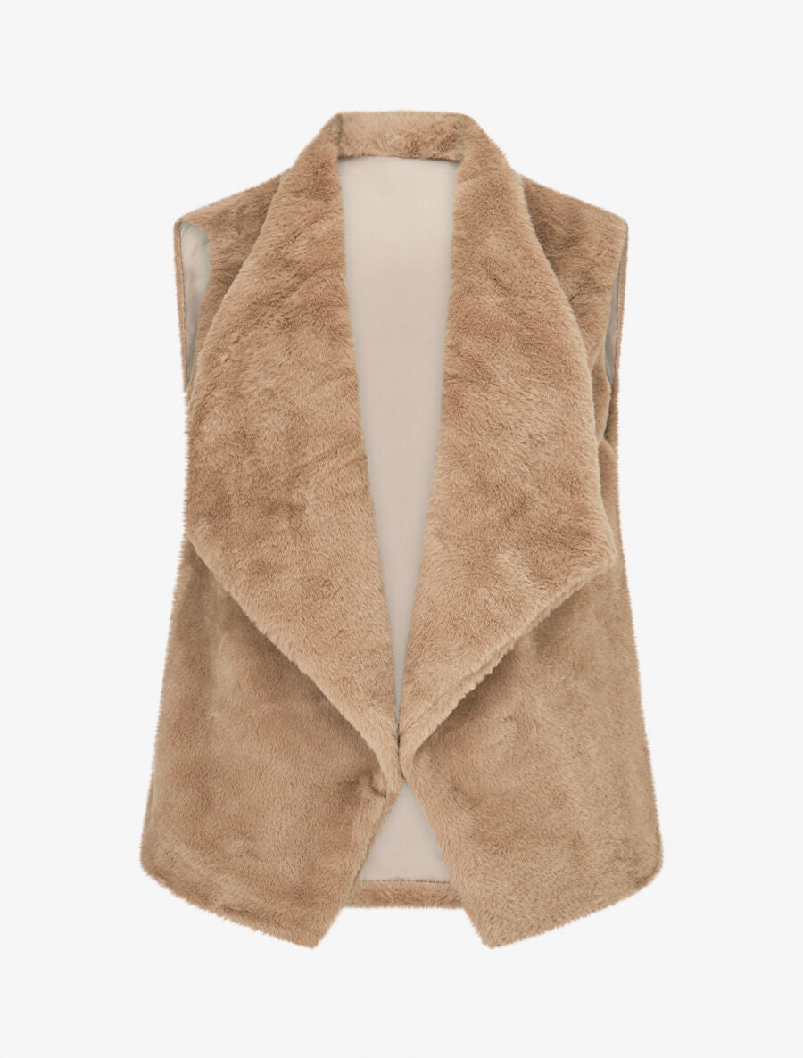 Gilet sans manches en fourrure synthétique - Taupe - 1
