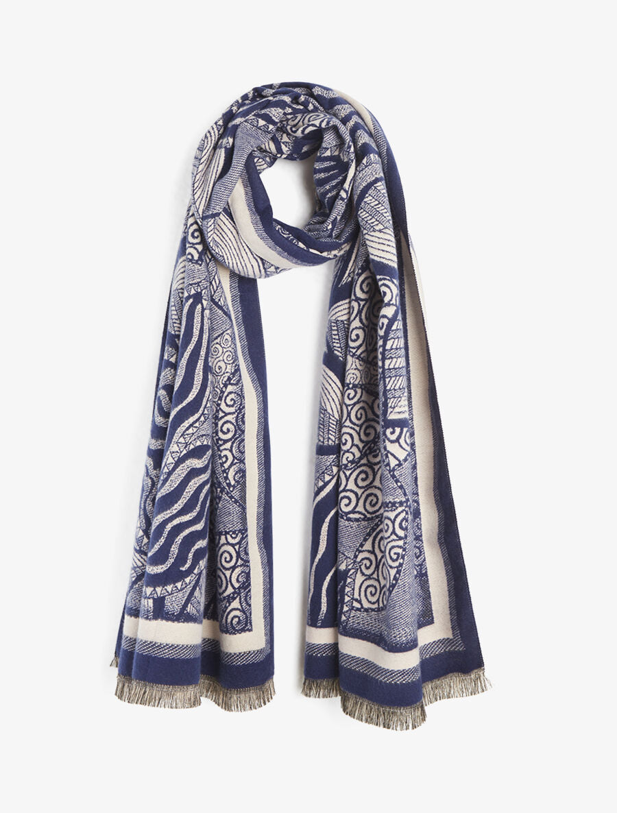 Foulard épais à imprimé plantes tropicales - Marine - 1