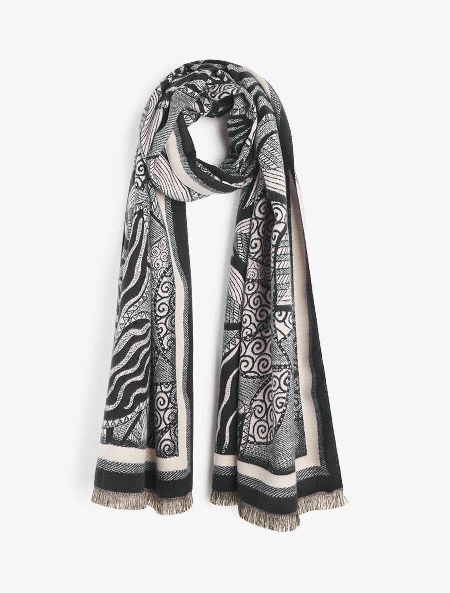 Foulard épais à imprimé plantes tropicales - Noir - 1