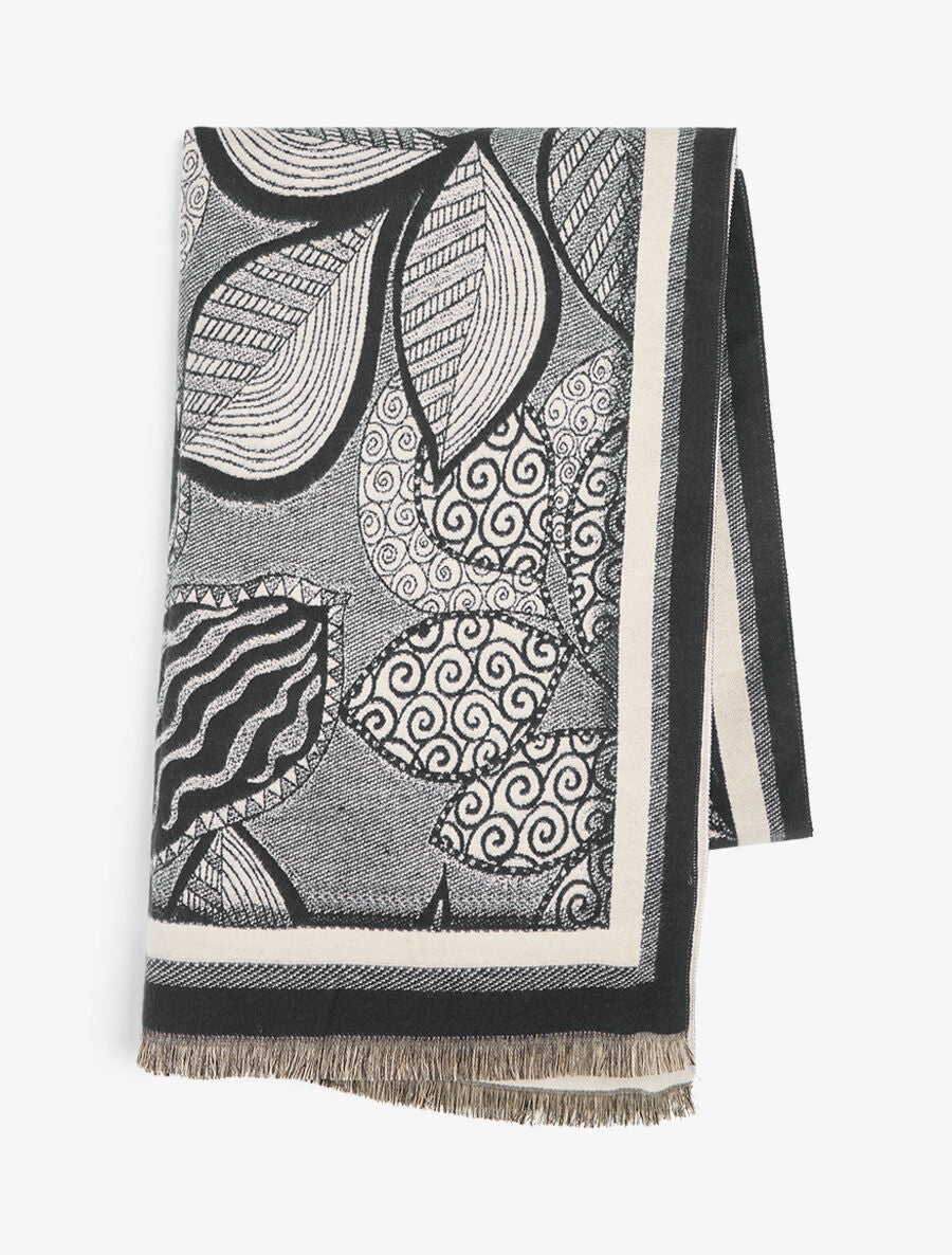 Foulard épais à imprimé plantes tropicales - Noir - 2