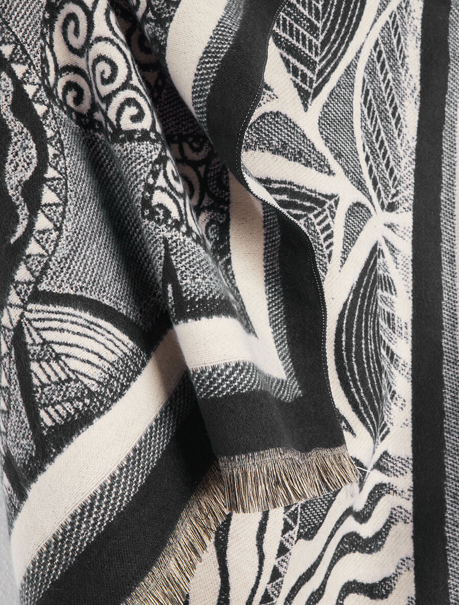 Foulard épais à imprimé plantes tropicales - Noir - 3