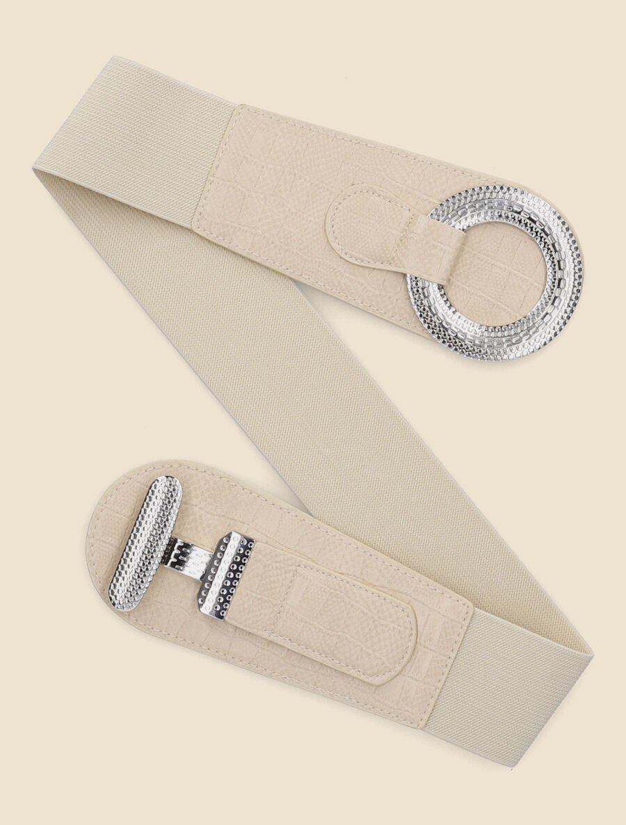 Ceinture croco à boucle gravée - Beige - 1