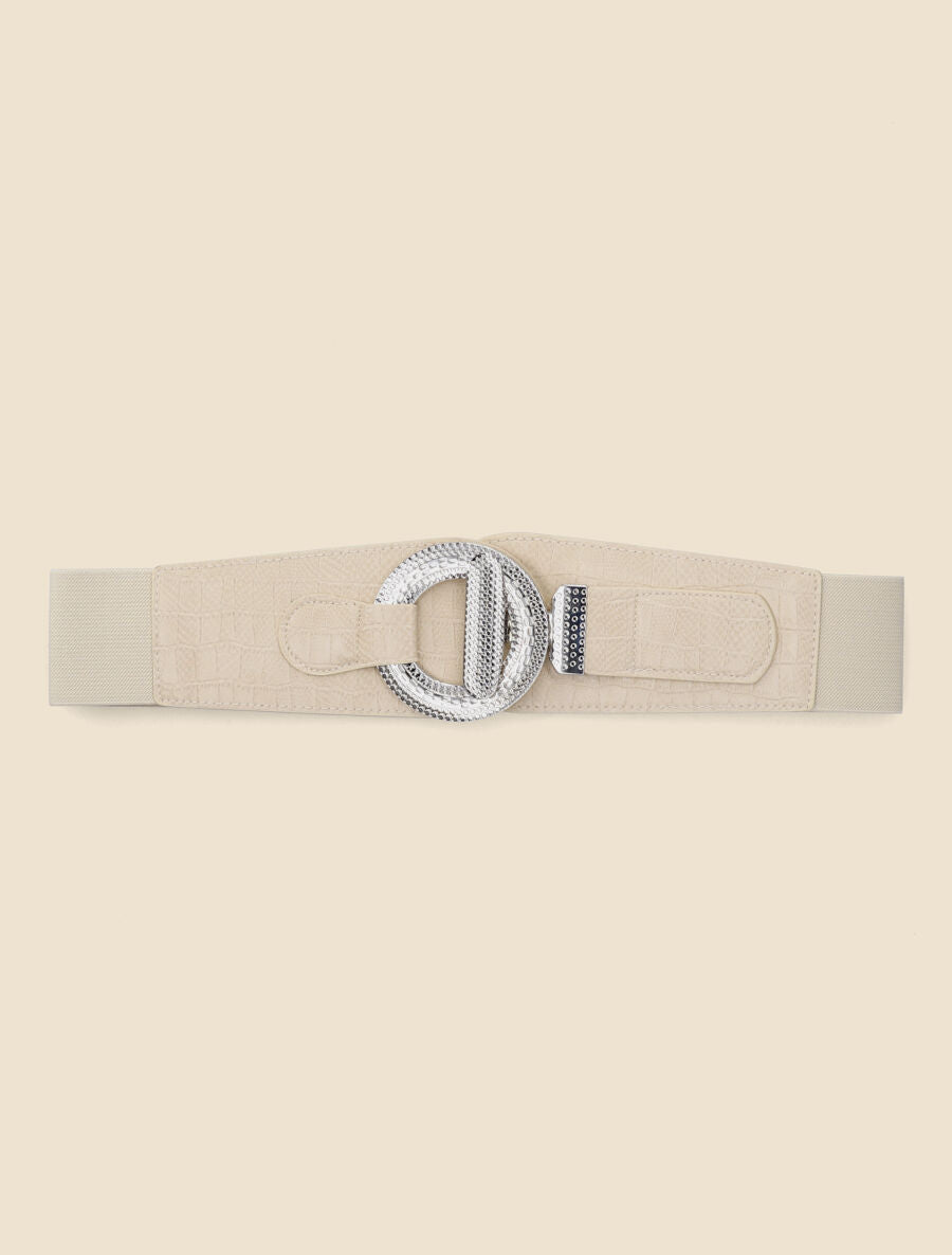 Ceinture croco à boucle gravée - Beige - 2