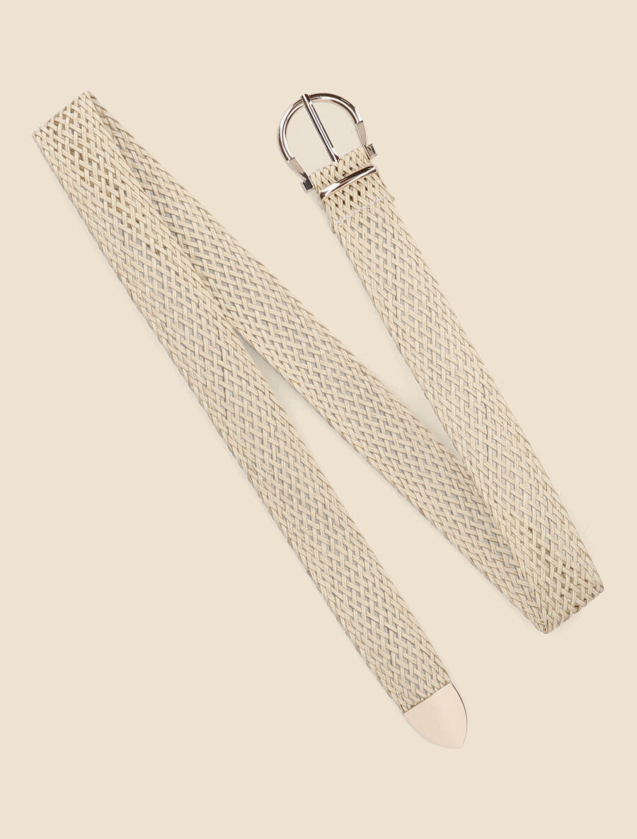 Ceinture tressée à boucle métallique - Beige - 3