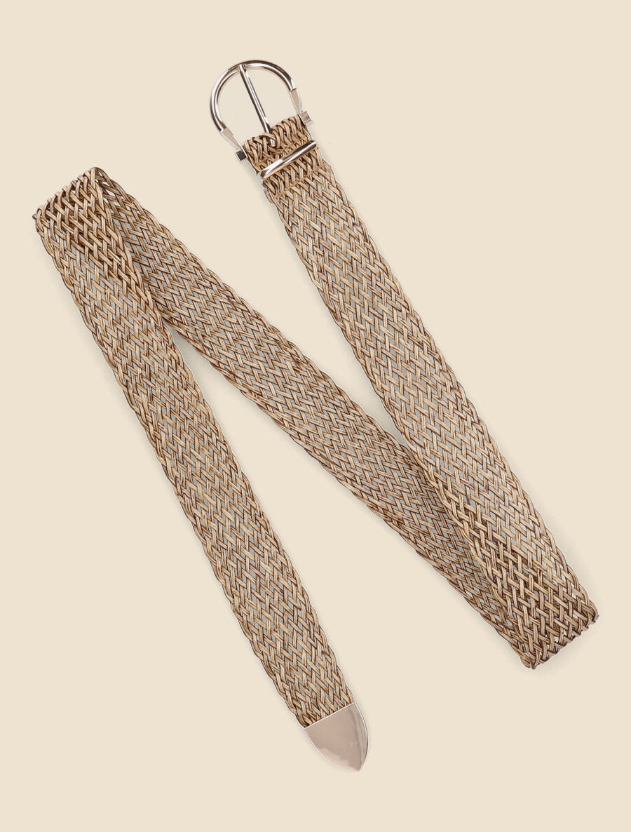 Ceinture tressée à boucle métallique - Taupe - 3
