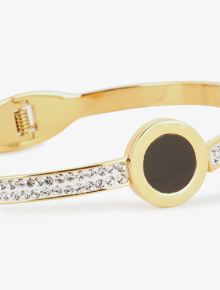 Jonc à strass et médaille style cadran - Or - 3