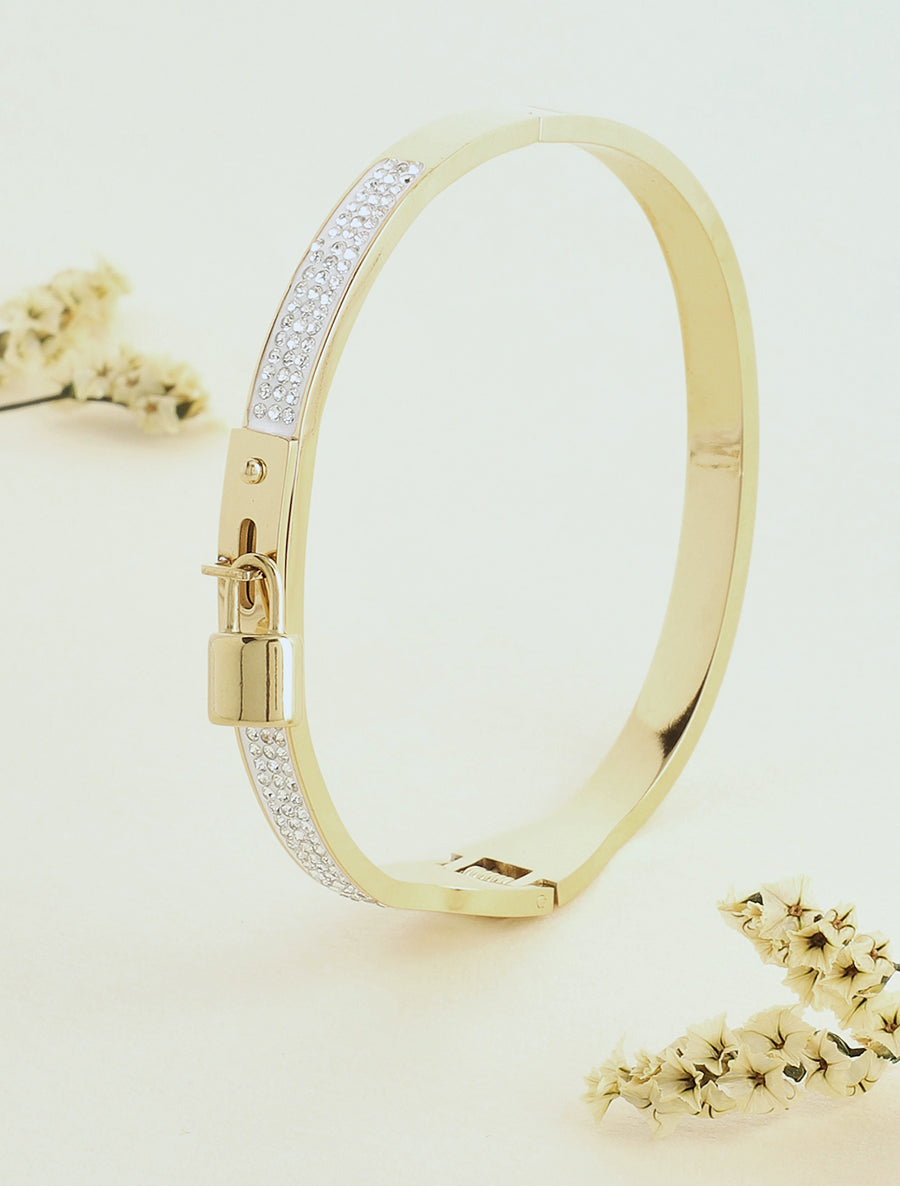 Jonc orné de zircons et cadenas - Or - 1