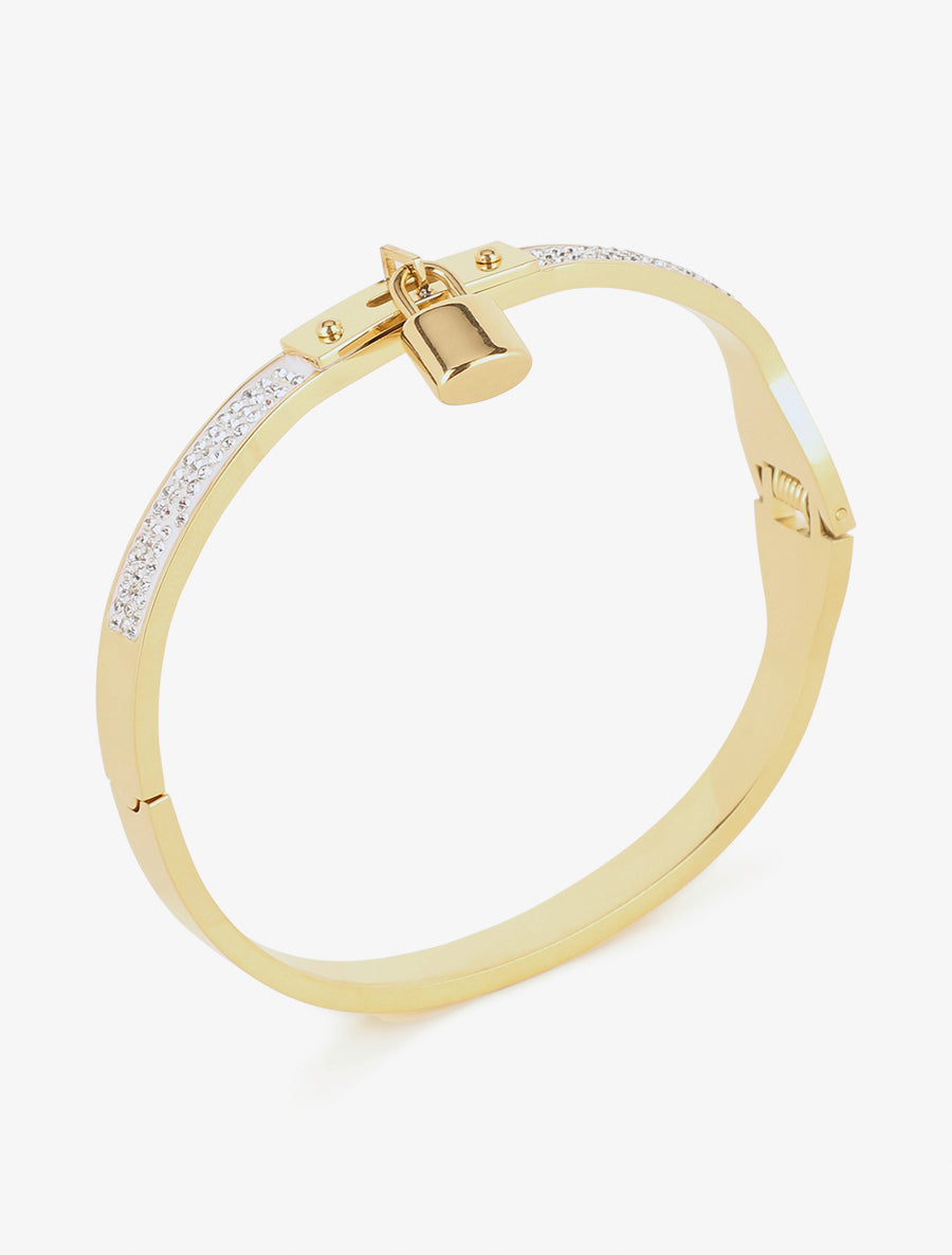 Jonc orné de zircons et cadenas - Or - 2